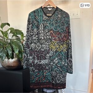 J JILL Women's Black Jacquard Multicolor Print Cardigan Button Sweater Coat Sz S